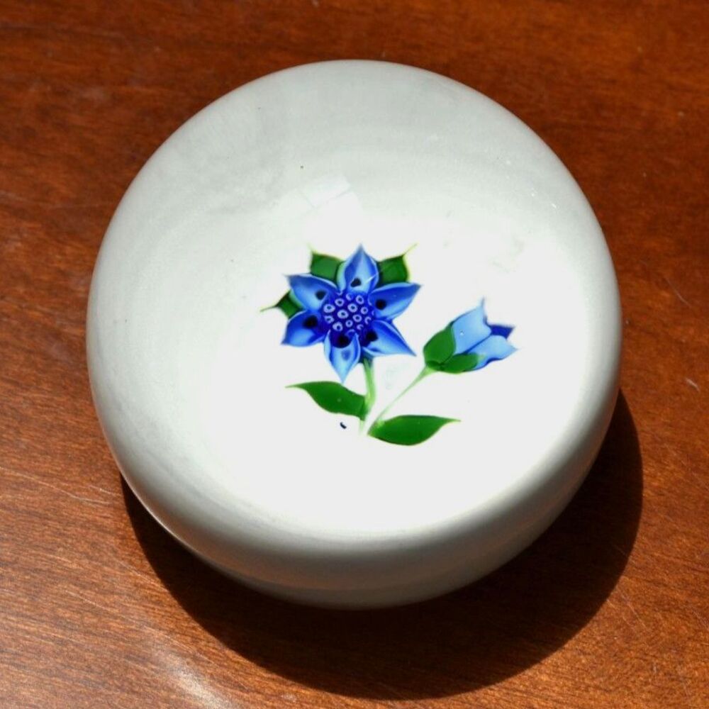 Caithness Blue Flower Botanical Art Glass Paperweight 45/250